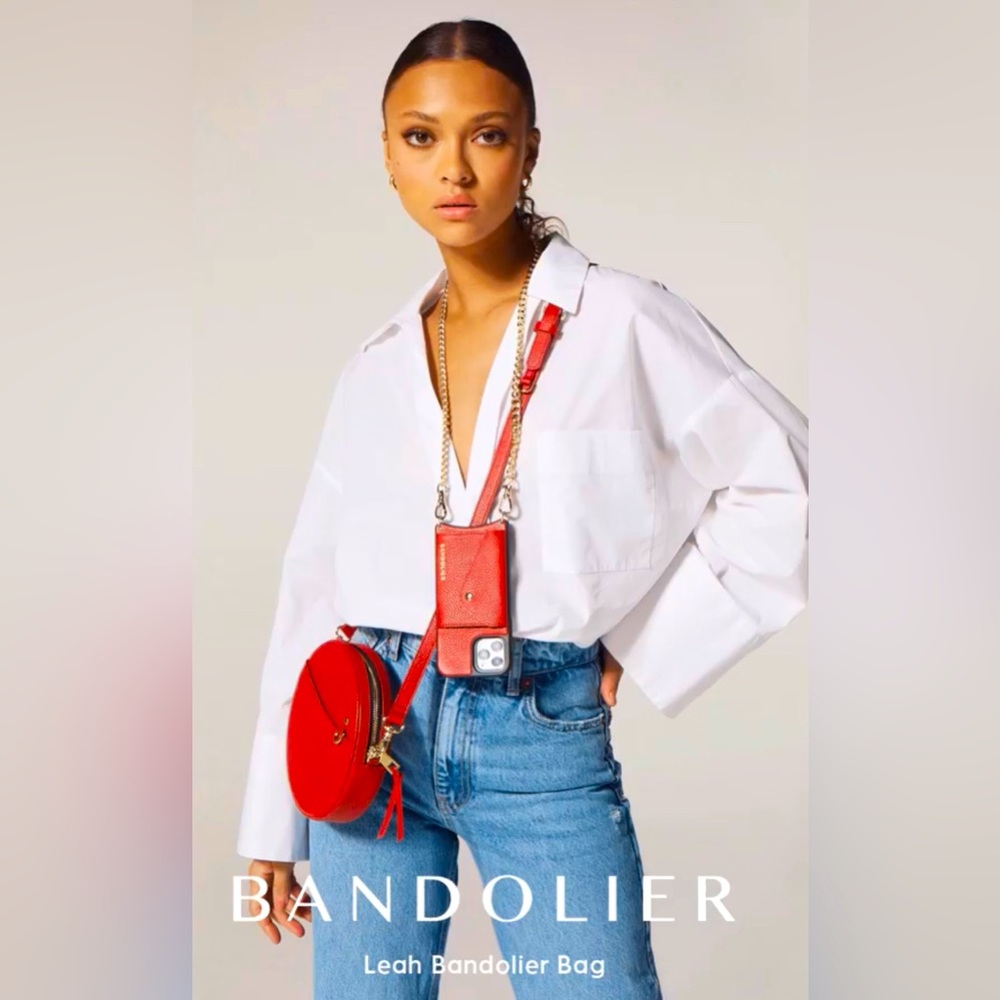 Leah Bandolier Bag and Phone Case Red and Gold